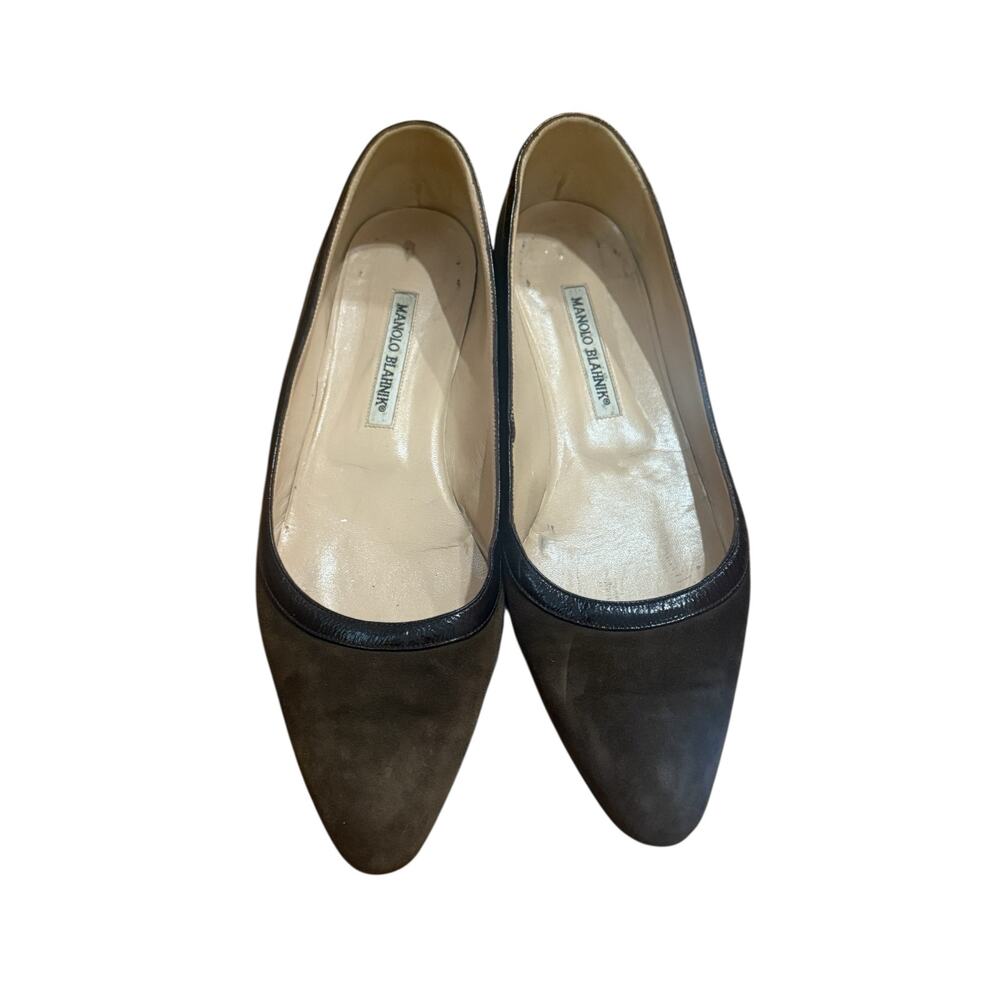 Manolo Blahnik Brown Suede Pointed Toe Flats